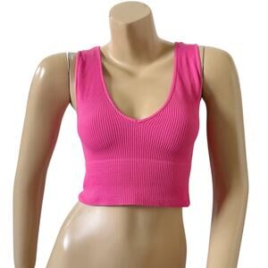 AVOCADO Womens Size S/M Hot Neon Pink Sleeveless V Neck Stretch Crop Top Shirt